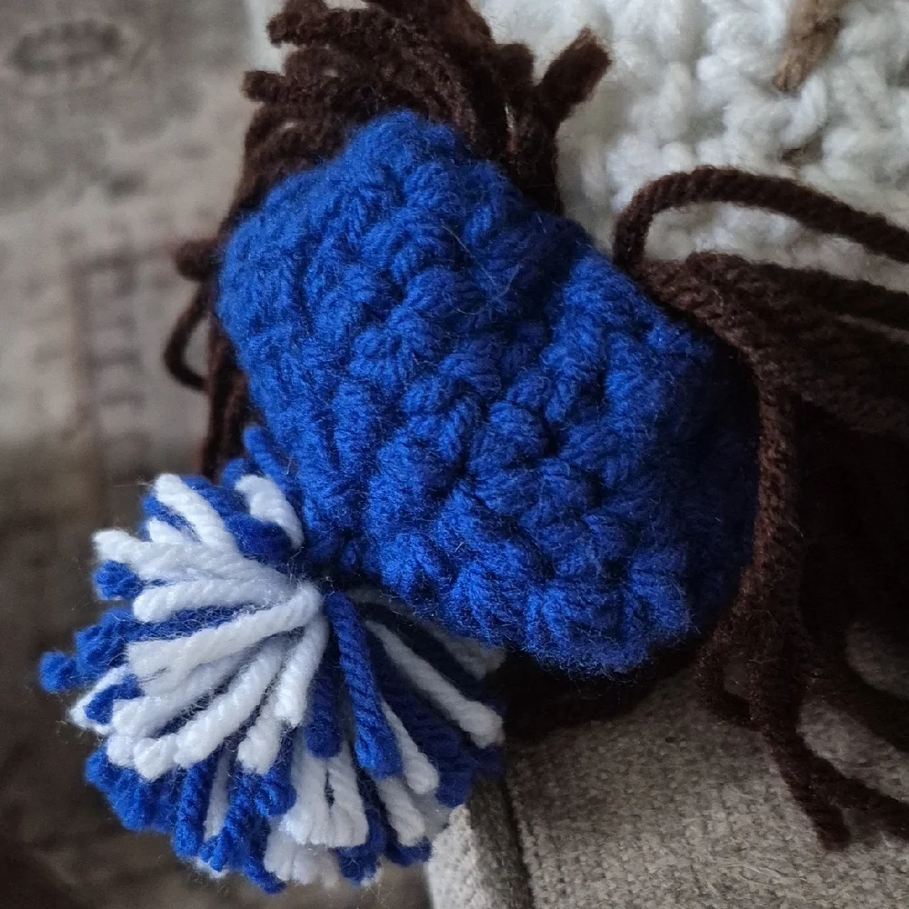 Vintage Handcrafted Crochet Doll in Blue and White